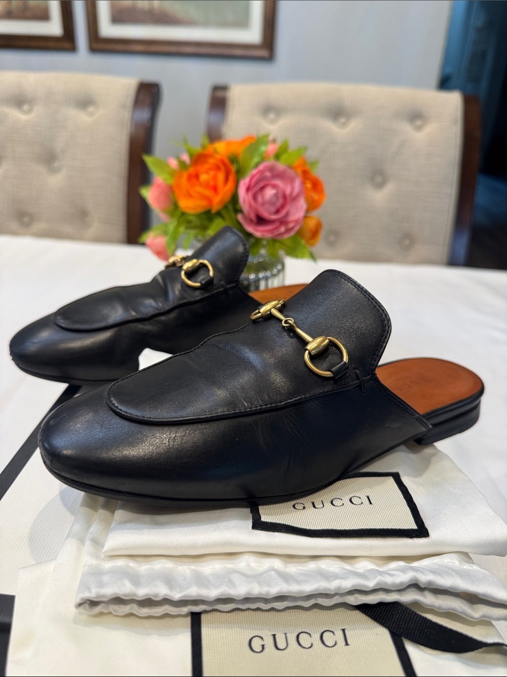 Gucci Black Leather Horsebit Mules